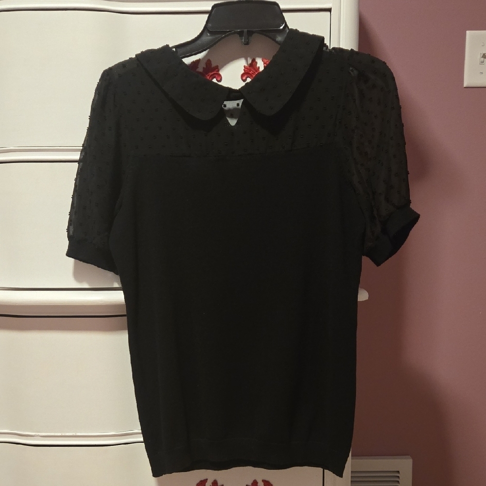 Adrianna Papell Black Blouse with Textured Sleeves